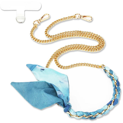 Lfpkixise Purse Chain Strap Crossbody Handbag Gold Metal Chains with Twill Scarves Shoulder Bag Strap Replacement