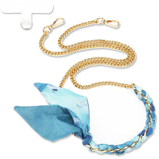 Lfpkixise Purse Chain Strap Crossbody Handbag Gold Metal Chains with Twill Scarves Shoulder Bag Strap Replacement