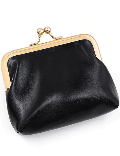 SENCCO Women’s Small Coin Purse Vintage PU Leather Change Purse Coin Bag with Kiss Lock Mini Coin Purse for Women- Black