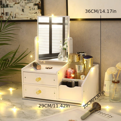 Desktop Makeup Mirror and Cosmetic Storage Box