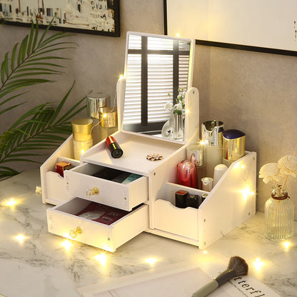 Desktop Makeup Mirror and Cosmetic Storage Box