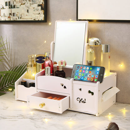 Desktop Makeup Mirror and Cosmetic Storage Box