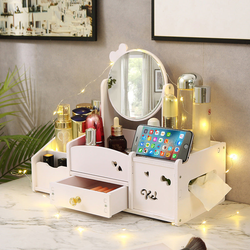 Desktop Makeup Mirror and Cosmetic Storage Box