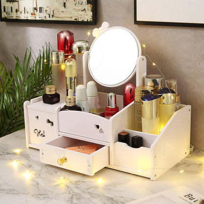 Desktop Makeup Mirror and Cosmetic Storage Box