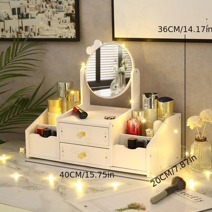 Desktop Makeup Mirror and Cosmetic Storage Box