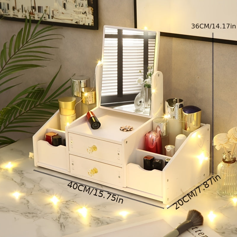 Desktop Makeup Mirror and Cosmetic Storage Box