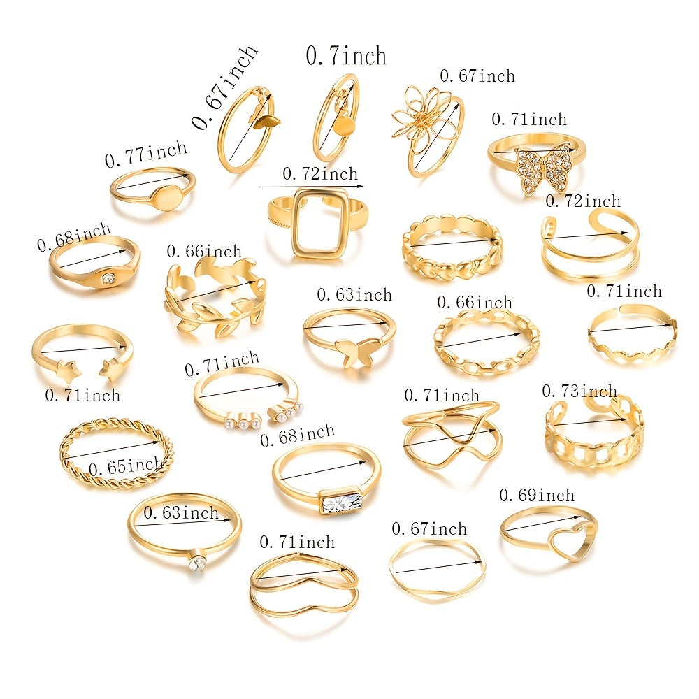 22pcs Stylish Gold Stackable Knuckle Rings