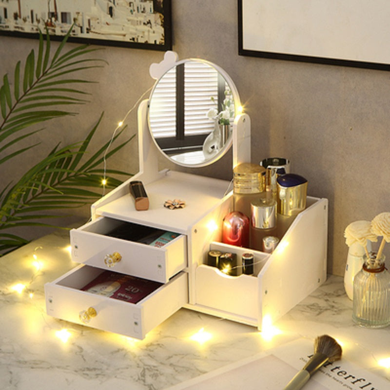 Desktop Makeup Mirror and Cosmetic Storage Box