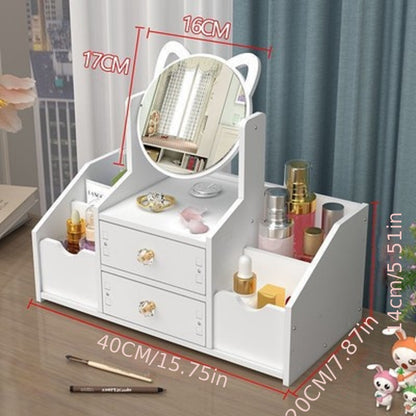 Desktop Makeup Mirror and Cosmetic Storage Box