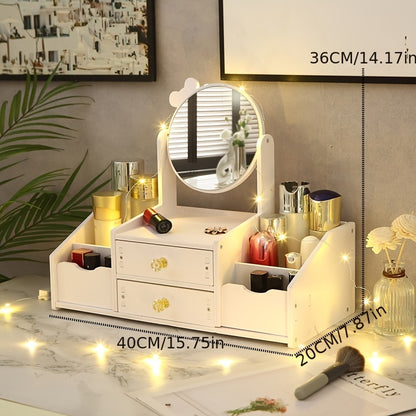 Desktop Makeup Mirror and Cosmetic Storage Box